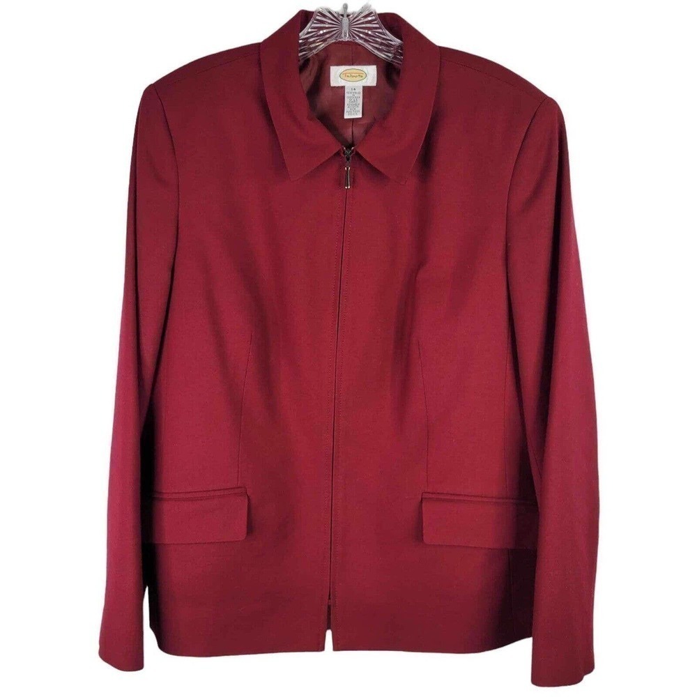 Talbots Blazer Coat Womens Plus Size 14 Cranberry Red Wool Blend Lined Zip - Picture 2 of 9